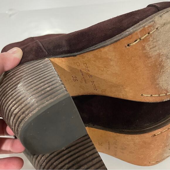 Rag & Bone Classic Newbury Burgundy Suede Heeled Ankle Booties Size 38‎ - Picture 9 of 14